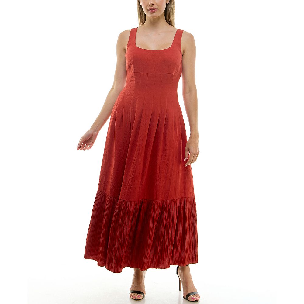 LONG SLEEVE WOVEN PRINT TIERED DRESS WITH SQUARE NECK LINE main image 1