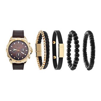 American Exchange Men's Brown Chronograph Watch & Stackable Bracelet Set