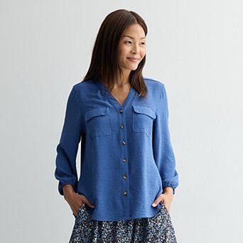 Women's Croft & Barrow® Y-Neck Blouse