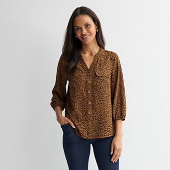 Women's Croft & Barrow® Y-Neck Blouse