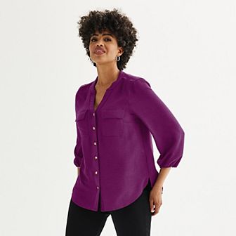 Women's Croft & Barrow® Y-Neck Blouse