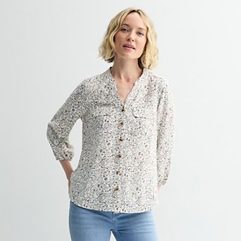 Women's Croft & Barrow® Y-Neck Blouse