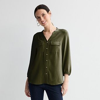 Women's Croft & Barrow® Y-Neck Blouse