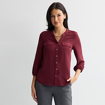 Women's Croft & Barrow® Y-Neck Blouse