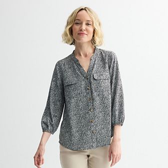 Women's Croft & Barrow® Y-Neck Blouse