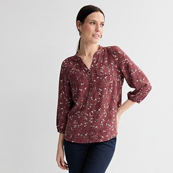Women's Croft & Barrow® Y-Neck Blouse