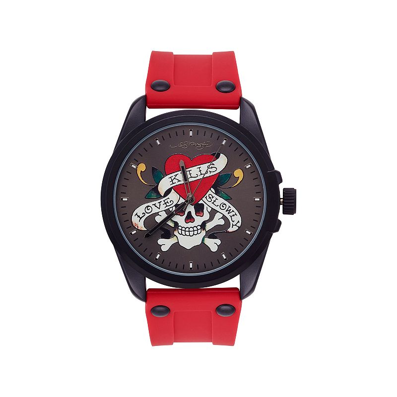 Men's Ed Hardy Matte Red Silicone Strap Analog Watch, Size: Large