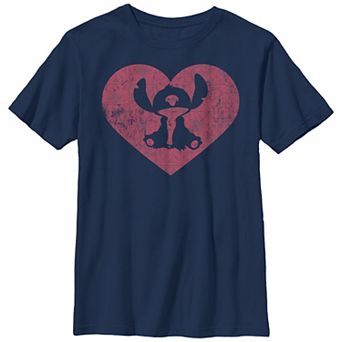 Disney's Lilo & Stitch Silhouette Filled Heart Boys Husky Graphic Tee