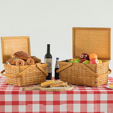 Woodchip Picnic Storage Basket With Cover And Movable Handles, Set Of 2