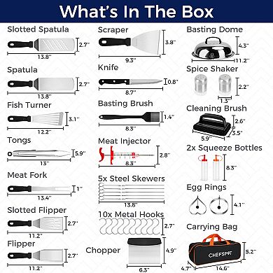Commercial Chef 36-Piece Griddle Accessories for Blackstone - BBQ Grill Accessories - Flat Top Grill