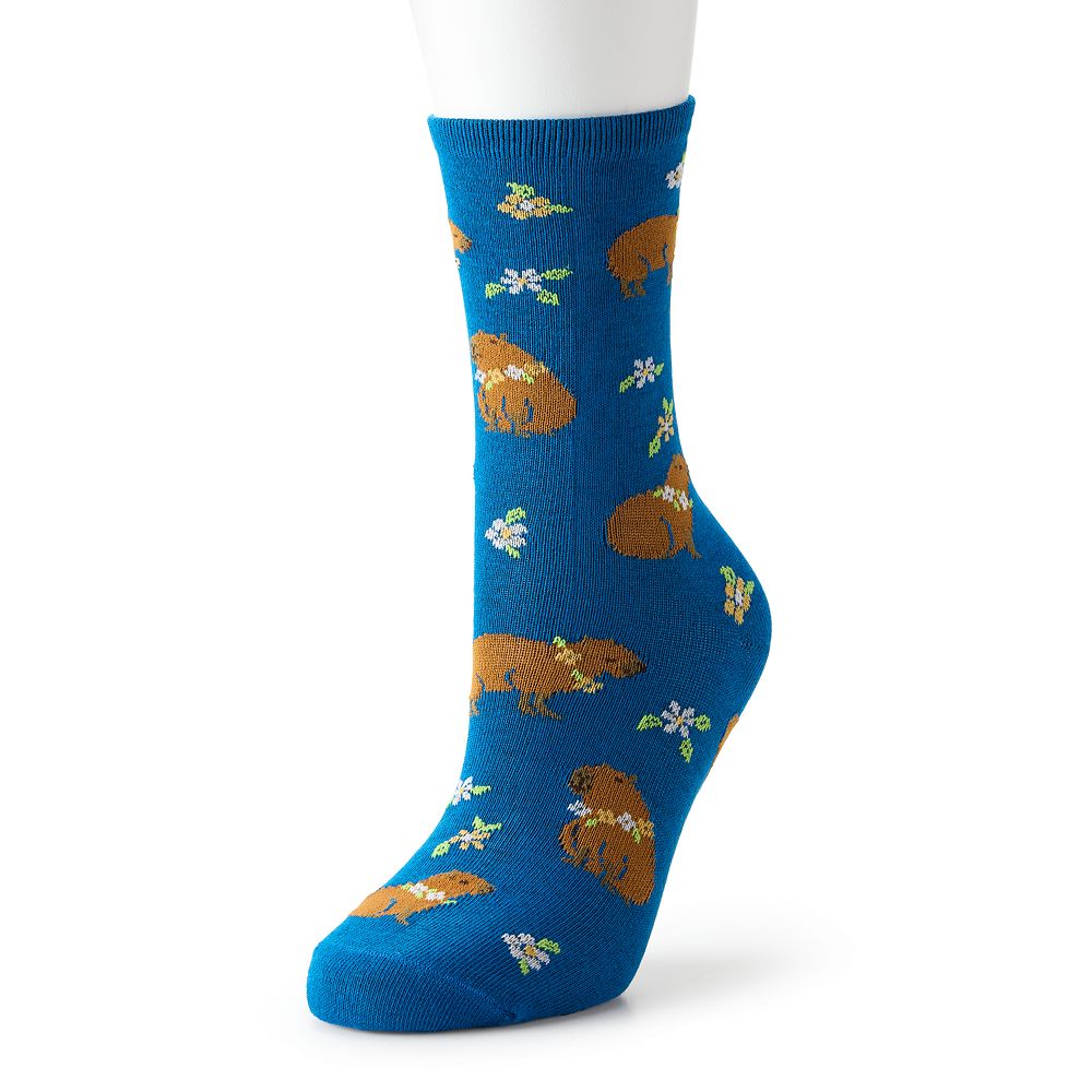 Women's Floral Capybara Novelty Crew Socks