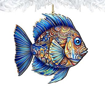 Coastal Decorations - Sapphire Sea Fish Wooden Ornaments By G. Debrekht