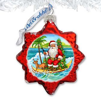 Beach House Decor - Santa On The Surfboard Keepsake Glass Ornaments By G. Debrekht