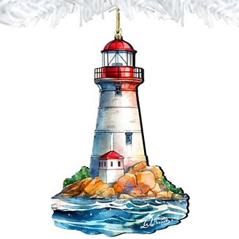Nautical Christmas Ornaments - Lighthouse Wooden Ornaments By G.debrekht