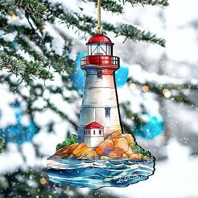 Nautical Christmas Ornaments - Lighthouse Wooden Ornaments By G.debrekht