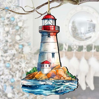 Nautical Christmas Ornaments - Lighthouse Wooden Ornaments By G.debrekht