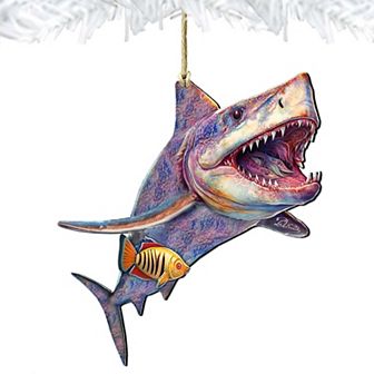 Coastal Christmas Decor - Shark Wooden Ornaments By G.debrekht