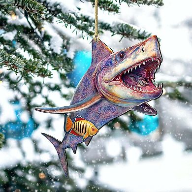Coastal Christmas Decor - Shark Wooden Ornaments By G.debrekht