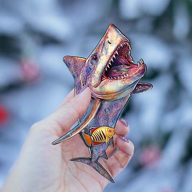 Coastal Christmas Decor - Shark Wooden Ornaments By G.debrekht