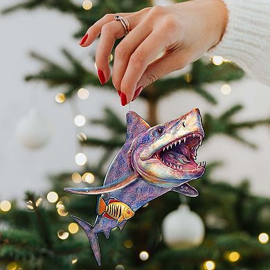 Coastal Christmas Decor - Shark Wooden Ornaments By G.debrekht