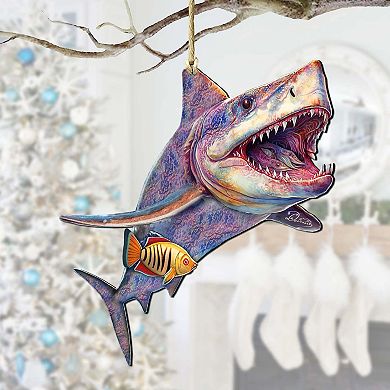 Coastal Christmas Decor - Shark Wooden Ornaments By G.debrekht