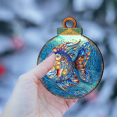 Coastal Decorations - Blue Fish Wooden Ornaments By G.debrekht