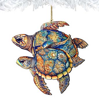 Coastal Decorations - Turtles Wooden Ornaments By G.debrekht