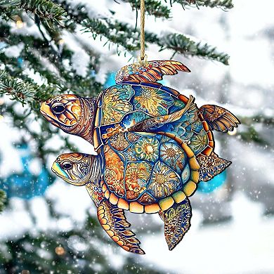 Coastal Decorations - Turtles Wooden Ornaments By G.debrekht