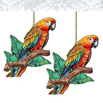 Coastal Decorations - Parrot Wooden Ornaments Set Of 2 By G.debrekht