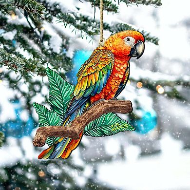 Coastal Decorations - Parrot Wooden Ornaments Set Of 2 By G.debrekht
