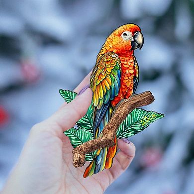 Coastal Decorations - Parrot Wooden Ornaments Set Of 2 By G.debrekht