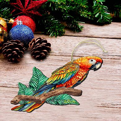 Coastal Decorations - Parrot Wooden Ornaments Set Of 2 By G.debrekht
