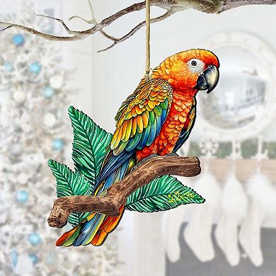 Coastal Decorations - Parrot Wooden Ornaments Set Of 2 By G.debrekht