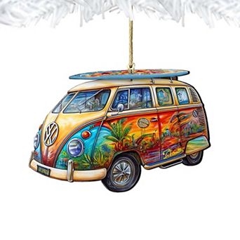 Beach Themed Ornaments - Hippie Van Wooden Ornaments By G.debrekht