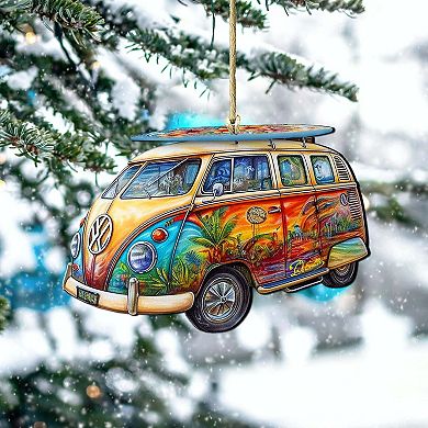 Beach Themed Ornaments - Hippie Van Wooden Ornaments By G.debrekht