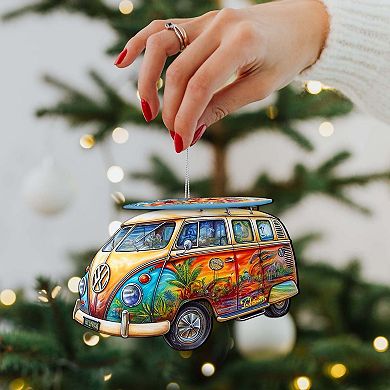 Beach Themed Ornaments - Hippie Van Wooden Ornaments By G.debrekht