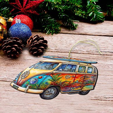 Beach Themed Ornaments - Hippie Van Wooden Ornaments By G.debrekht