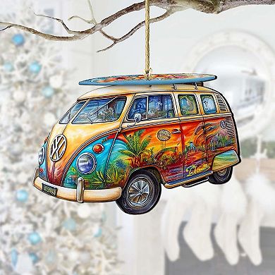 Beach Themed Ornaments - Hippie Van Wooden Ornaments By G.debrekht