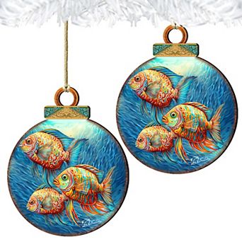Beach Themed Ornaments - Rainbow Fish Wooden Ornaments Set Of 2 By G.debrekht