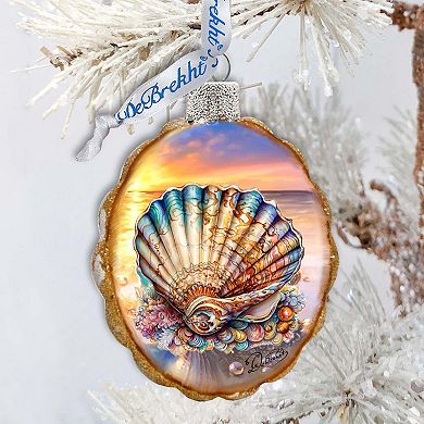 Glass Christmas Tree Decorations - Ocean Shell Keepsake Glass Ornaments By G. Debrekht
