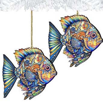 Beach Themed Ornaments - Cerulean Serenity Fish Wooden Ornaments Set Of 2 By G.debrekht
