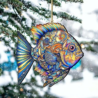 Beach Themed Ornaments - Cerulean Serenity Fish Wooden Ornaments Set Of 2 By G.debrekht
