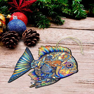 Beach Themed Ornaments - Cerulean Serenity Fish Wooden Ornaments Set Of 2 By G.debrekht