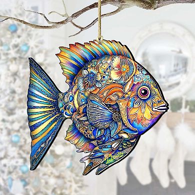 Beach Themed Ornaments - Cerulean Serenity Fish Wooden Ornaments Set Of 2 By G.debrekht