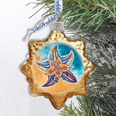 Coastal Christmas Ornaments - Mosaic Starfish Keepsake Glass Ornaments By G. Debrekht