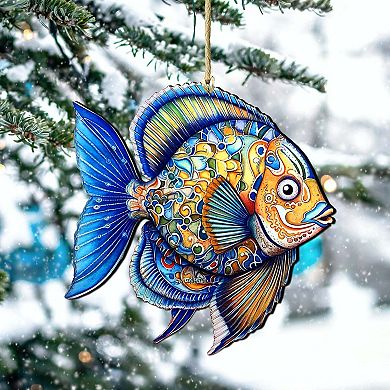 Wooden Christmas Tree Decorations - Blue Fish Wooden Ornaments By G ...