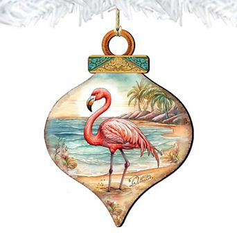 Holiday Coastal Decor - Flamingo Charm Wooden Ornaments By G. Debrekht