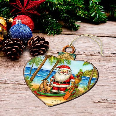 Beach House Decor - Santa On The Beach Wooden Ornaments Set Of 2 By G. Debrekht
