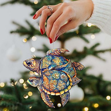 Coastal Decorations - Turtles Wooden Ornaments Set Of 2 By G.debrekht
