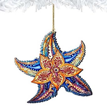Nautical Christmas Ornaments - Mosaic Starfish Wooden Ornaments By G.debrekht